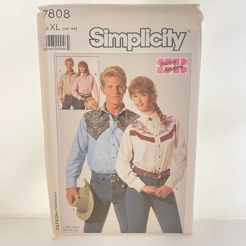 #7808 Simplicity Misses or Mens Western Shirts Sewing Pattern Size XL